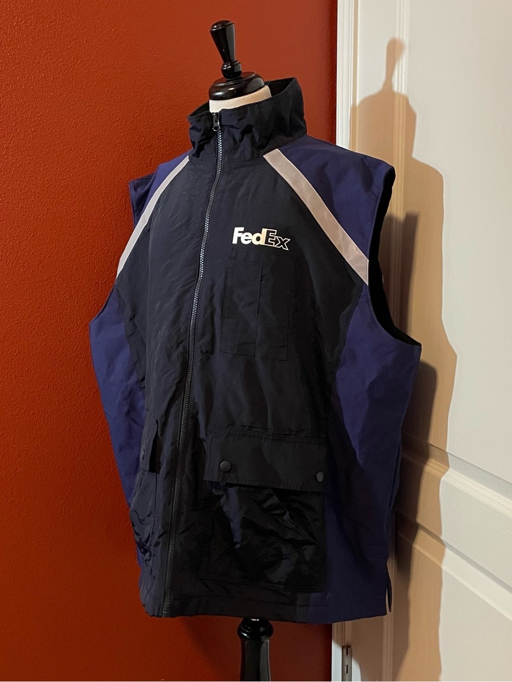 Fed Ex Men’s Employee Stan Herman Full Zip Reflective Fleece Lined Vest Jacket